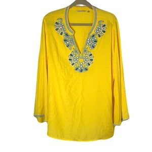 Soft Surroundings Women’s Size 1X Yellow Tunic Top Turquoise Bead Embellished